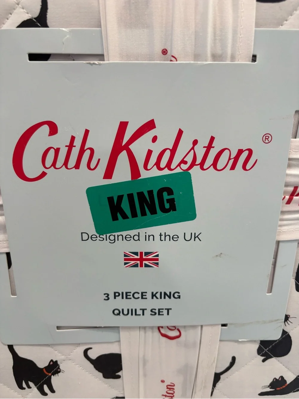NWT Cath Kidston King Quilt Set - White with Black Cat Print- Black Cat Pattern